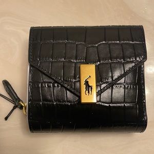Polo Ralph Lauren ID  Leather Compact Wallet Women Leather Black Wallet New